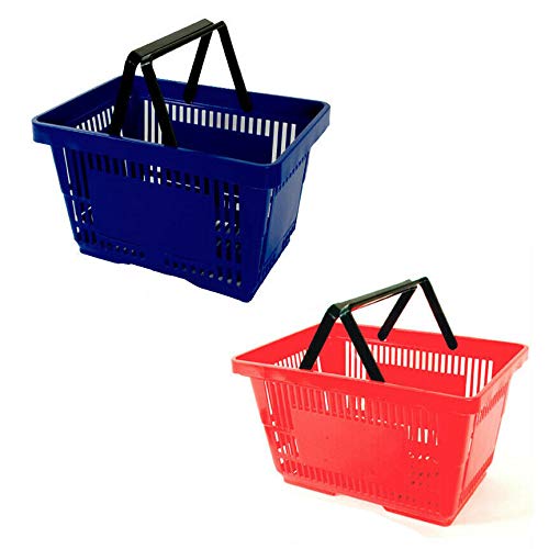 Plastic Grocery Convenience Store Shopping Baskets, Retail Totes, 17" L x 12" W x 8" H, Red, 24 Pack