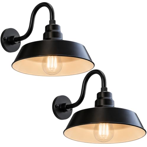 14in. Satin Black Outdoor Gooseneck Barn Light Fixture, 5000K Cool White - color: Satin Black (2-Pack), size: 10 in Gooseneck Arm