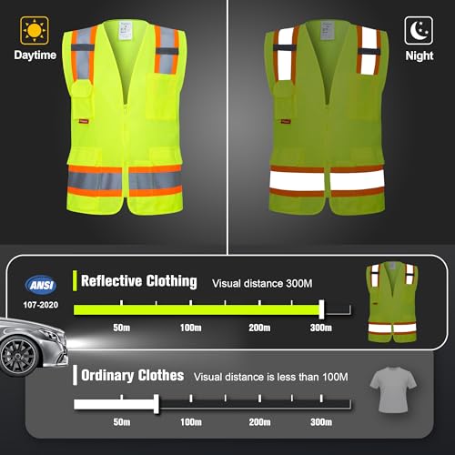 ProtectX High Visibility ANSI Class 2 Safety Vest with 7 Pockets - color: Green, size: Large