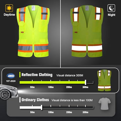 ProtectX High Visibility ANSI Class 2 Safety Vest with 7 Pockets - color: Green, size: XX-Large