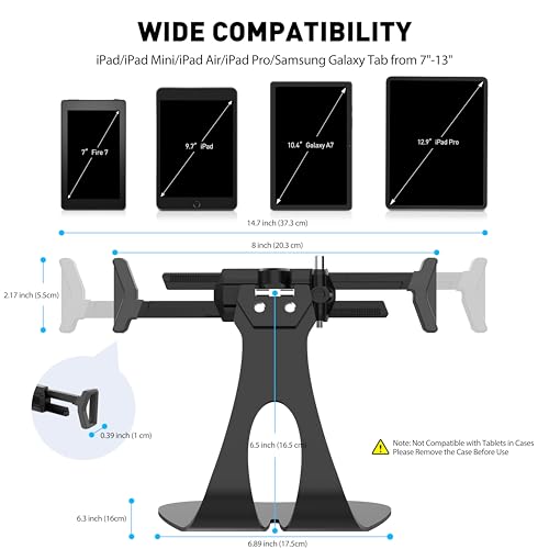 AboveTEK Anti-Theft iPad Kiosk Stand, 360° Swivel POS Tablet Mount with Security Cable & Key, Fits 7–13-inch iPad & Samsung Galaxy Tab, Perfect for Retail & Business