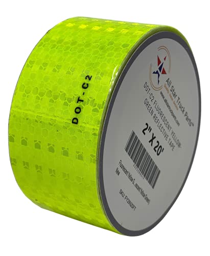 Fluorescent Yellow Green Reflective Tape DOT-C2 Conspiciuity Tape - Commercial ROLL - Automobile Car Truck Boat Trailer Semi Construction Equipment Safety (Fluorescent Yellow Green) (2 in x 20 FT) - size: 2 IN x 20 FT