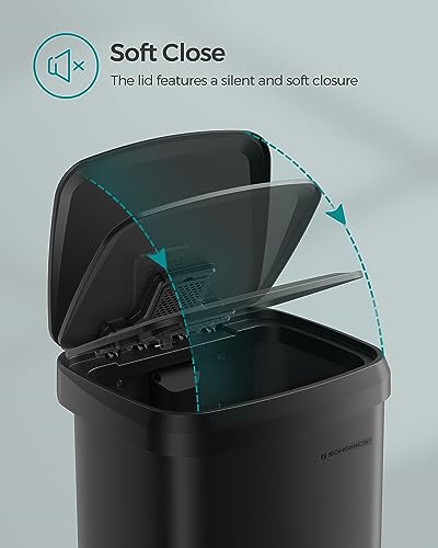 SONGMICS Kitchen Trash Can, 13-Gallon (50 L) Stainless Steel, Soft Closure - color: Black, style: 13 Gallons