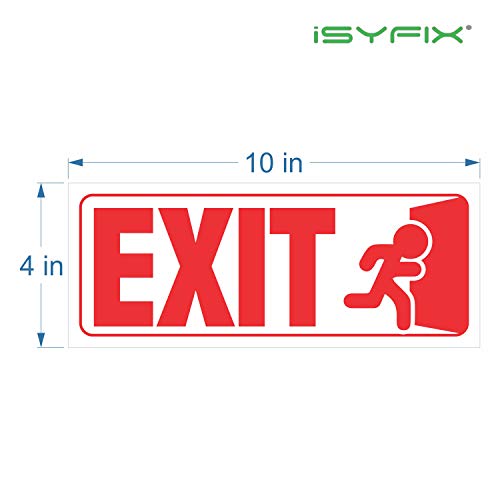 iSYFIX Exit Signs Stickers, 10x4 Inch, 3 Pack, Red & White - color: Red & White