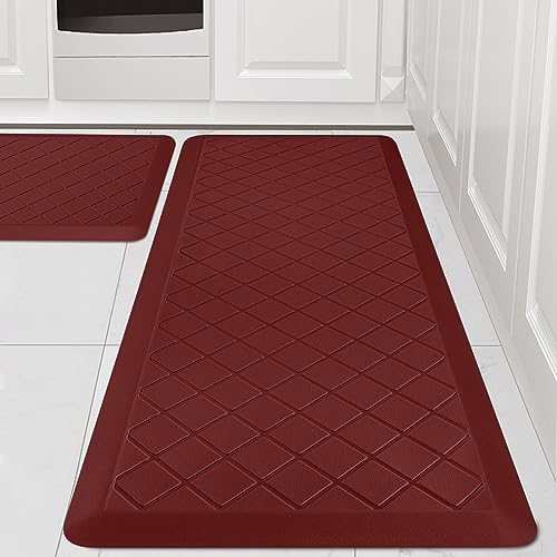 Cushioned Kitchen Mat 2 PCS, Anti Fatigue Kitchen Rugs, Heavy Duty Kitchen Rugs and Mats Non-Skid, Ergonomic Comfort Foam Kitchen Floor Mat for Home, Office, Sink, Laundry, Red - color: Red
