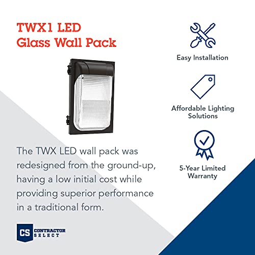 Lithonia Lighting 7.5" Mini LED Wall Pack Outdoor Light Fixture, Building Wall Light, Adjustable Lumens, 5000K Daylight, MVOLT 120-277V, IP65, Glass Lens, Bronze (TWX1 LED ALO 50K MVOLT DDBTXD) - color: Adjustable Lumens | 5000K Daylight, size: 12" H x 7.