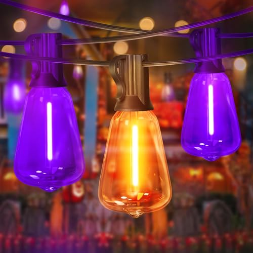 Orange purple Outdoor halloween String Lights ,26FT ST38 LED Patio Lights with 12+1 Shatterproof Edison Bulbs,UL Waterproof Connectable Outside Hanging Lights for Backyard Porch Christmas Party Decor - color: Orange Purple, size: 26FT