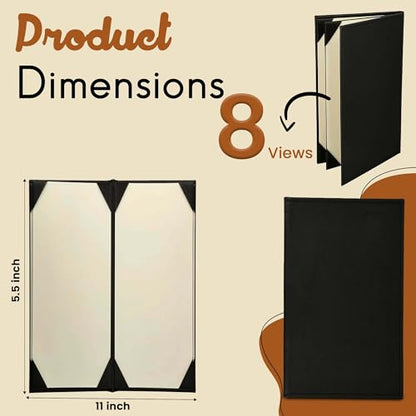 Prestine Menu Covers Made of Premium Faux Leather (10-Pack) - 5.5" x 11" - 8 Views - Black - Restaurant Menu - Wine List - Bar Menu - size: 5.5”x11” - 8 Views