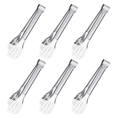 6PCS Serving Tongs, 7Inch Buffet Tongs, Stainless Steel Food Tong Small Serving Utensils for Cooking, Entertaining, Salad, Barbecue, Buffet, Toast and Steak by Sunenlyst