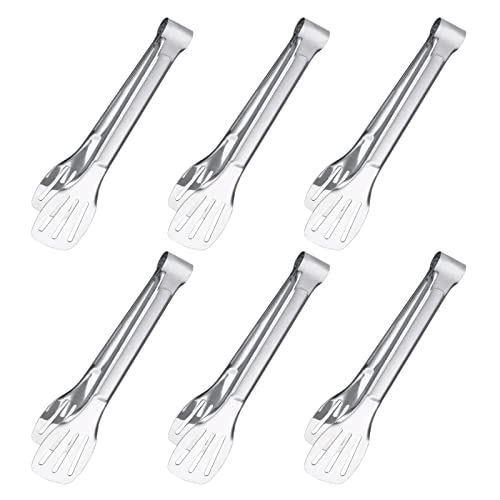 6PCS Serving Tongs, 7Inch Buffet Tongs, Stainless Steel Food Tong Small Serving Utensils for Cooking, Entertaining, Salad, Barbecue, Buffet, Toast and Steak by Sunenlyst
