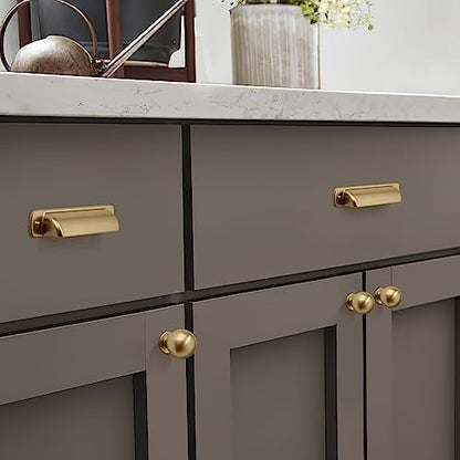 10 Pack Brass Cup Pulls 2-1/2"(64mm) Center to Center Drawer Pulls Brushed Brass Cabinet Cup Pulls Kitchen Cabinet Hardware Brushed Gold Cabinet Handles Bin Cup Drawer Handles Gold Knobs. - color: Brushed Gold/Brass, size: 2-1/2"(64mm) hole center, style: