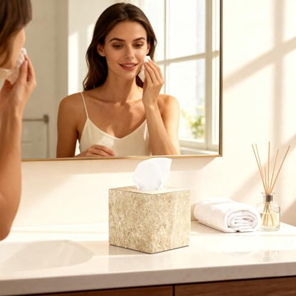 Natural Marble Tissue Box Holder Cover with Open Bottom - color: Light Brown