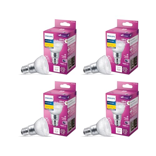 PHILIPS LED 75W PAR20 4-Pack Ultra Definition Bright White (3000K) 800 Lumen (10W = 75W) Dimmable Frosted Flicker-Free Light Bulbs - size: 4 Pack, style: PAR 20
