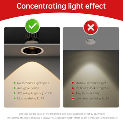 LED Commercial Recessed Round Downlight Fixture 3 Inch, 5CCT Switch 27K/30K/35K/40K/50K, 97 CRI, Energy Star, Dimmable, FCC- SDOC Compliant, UL Listed (4)