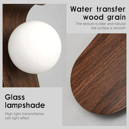 Mid Century Wall Sconce Walnut Texture Glass Globe Wall Lighting Wood Industrial Farmhouse Wall Light Bedside Indoor Retro Industrial Wall Mounted Lamp for Living Room Bedroom Bathroom - color: Log color