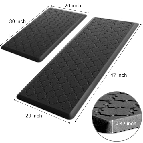 Kitchen Mat 2 PCS Cushioned Anti-Fatigue Floor Mat Standing Mat for Kitchen - color: Black, size: 20"x30"+20"x47"
