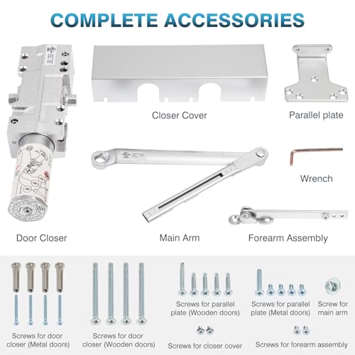 IRONWALLS Heavy Duty Hydraulic Door Closer Commercial Surface Mount Silver - color: Silver