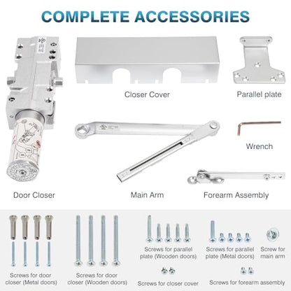 IRONWALLS Heavy Duty Hydraulic Door Closer Commercial Surface Mount Silver - color: Silver