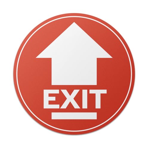 17" x 17" Round Red "Exit" with Arrow Floor Sticker Sign for Leaving, Evacuation, Escape - 2 Pack - color: Exit, size: 2 Pack