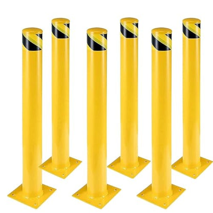 6Pcs 42 Inch Safety Bollard Post, 4.5 Inch Diameter Steel Pipe Bollard with 24 Anchor Bolts, Heavy Duty Yellow Steel Bollard for Parking Lot Security, Driveway Barrier, Traffic-Sensitive Areas - size: 42 Inch