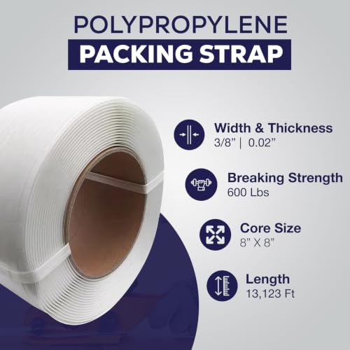 5Seconds 3/8 Inch Poly Strapping Roll, 13,123 Feet, Machine Grade 8x8 Core