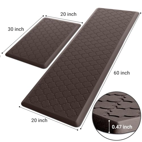 Kitchen Mat 2 PCS Cushioned Anti-Fatigue Floor Mat Standing Mat for Kitchen - color: Chocolate, size: 20"x30"+20"x60"