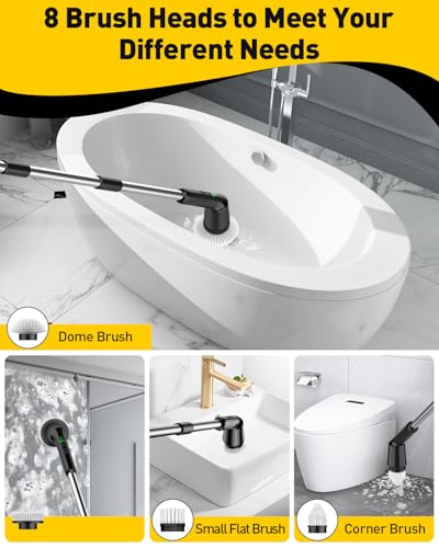 Shower Scrubber with Long Handle, Electric Shower Bathroom Cleaner Brushes - size: 3 Brush Heads