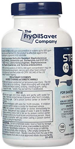 Steramine 1 Bottle Sanitizer Tablets w/15x QT-10 Test Strips, 150-Count