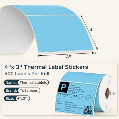 4" x 3" Thermal Labels, Blue, 500 Labels/Roll - color: Blue