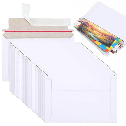 100 Pack 6.5x4.5 Inch Rigid Mailers Self Seal Stay Flat White Cardboard Photo Document Shipping Envelopes Small Mailers for Photos, CD, Certificates, Art Prints, and Documents