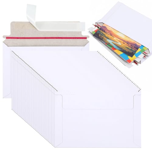 100 Pack 6.5x4.5 Inch Rigid Mailers Self Seal Stay Flat White Cardboard Photo Document Shipping Envelopes Small Mailers for Photos, CD, Certificates, Art Prints, and Documents
