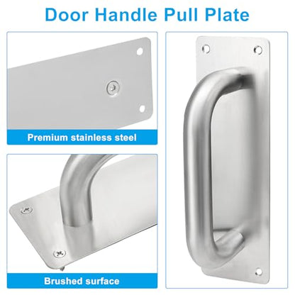 Piutouyar 2 Pcs Heavy Duty Door Pull Push Handle and Plate,200x65 mm,Silver