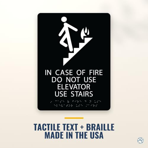 Alpha Dog In Case of Fire Do Not Use Elevators Sign 12x9 Braille, Black - color: Black, size: In Case of Fire - Do Not Use Elevators
