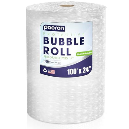 Bubble Roll Wrap 24" x 100', 1-Pack 5/16" Perforated Medium Cushioning - size: 100x24 | Perf 12 | 1 Roll