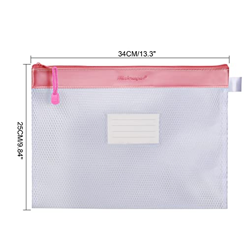 Wisdompro Zipper Pouch, 4 Pack Waterproof Mesh File Bag, Document Organizer - color: Pink
