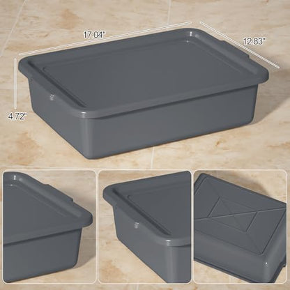 Gray Bus Box with Lid, 13 L Plastic Commercial Bus Tub, 3 Packs - size: 13 L with Lid