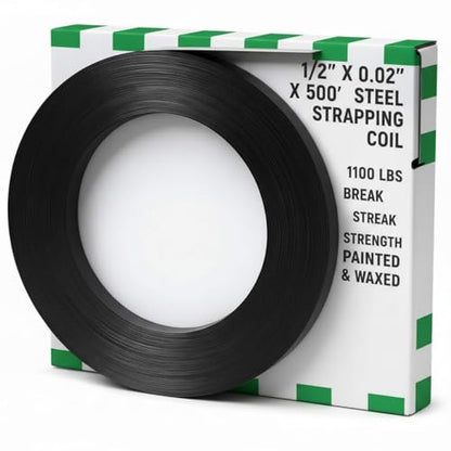 LEIFIDE 1/2" x 0.02" x 500' Steel Strapping Coil 1100 Lbs Break Strength Painted & Waxed Heavy-Duty Metal Banding Cut-Resistance Self-Dispensing Box for Pallet Brick Pipe Lumber Heavyweight Bundling