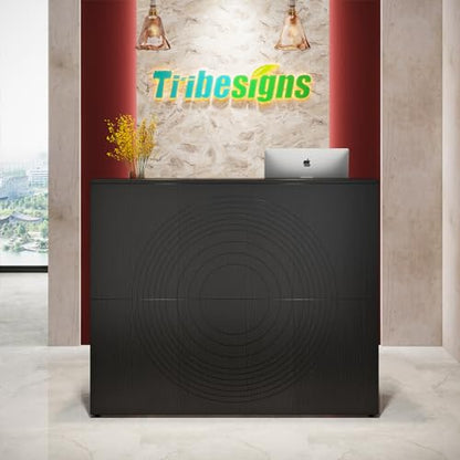 Tribesigns Reception Desk with Counter, Modern Front Desk Reception Room Table with Cable Grommet, 47 inch Retail Counter for Checkout, Lobby, Beauty Salon, Home Office Desk, Black - color: Black