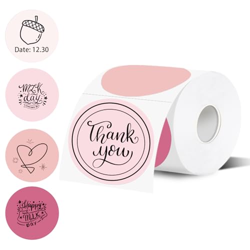 3 Inch Thermal Label,Pink Round Thermal Printer Label,Waterproof Thermal Stickers for DIY Logo Design,Name Tag,Thanks Card 300 Labels/Roll (Pink) - color: Pink Gradient, size: 3 inch