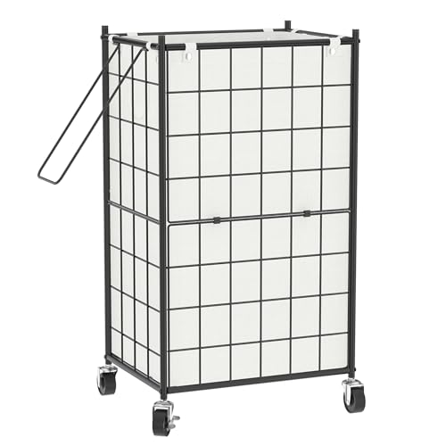 WOWLIVE Rolling Laundry Basket, Metal Wire Frame Laundry Hamper with Wheels - color: Black and White, size: 100l