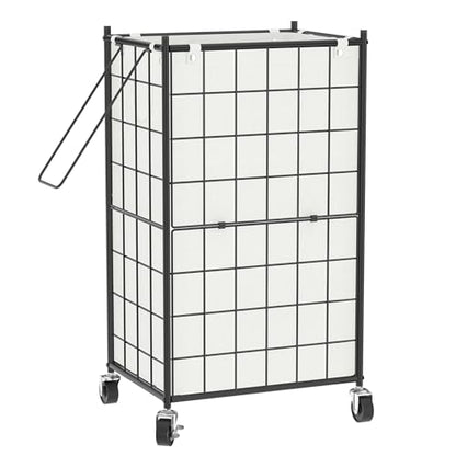 WOWLIVE Rolling Laundry Basket, Metal Wire Frame Laundry Hamper with Wheels - color: Black and White, size: 100l