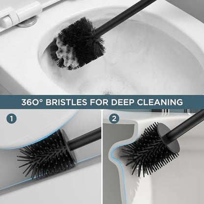 FORIOUS Stainless Steel Toilet Bowl Brush Scrubber and Holder Set Medium - color: Matte Black, size: Medium