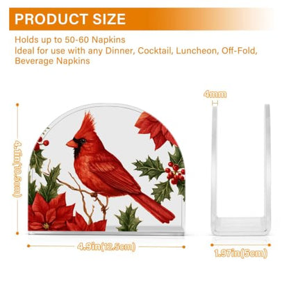 Cardinal Poinsettia Napkin Holder for Table Acrylic Tissue Dispenser - color: Cardinal Poinsettia