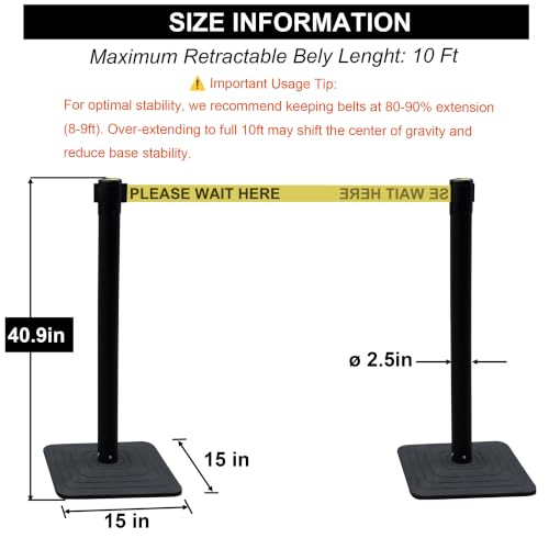 OrangeStar 4-Pack Crowd Control Stanchions, Heavy Duty Stanchion Set - color: Yellow-PLEASE WAIT HERE