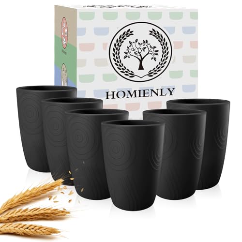 Homienly Wheat Straw Drinkware 12oz Unbreakable Drinking Glasses 6-Piece Stackable Kithen Cups Dishwasher and Microwave Safe Cups for Everyday Family Meals, Entertaining-Black - color: Black, size: 12 Ounces
