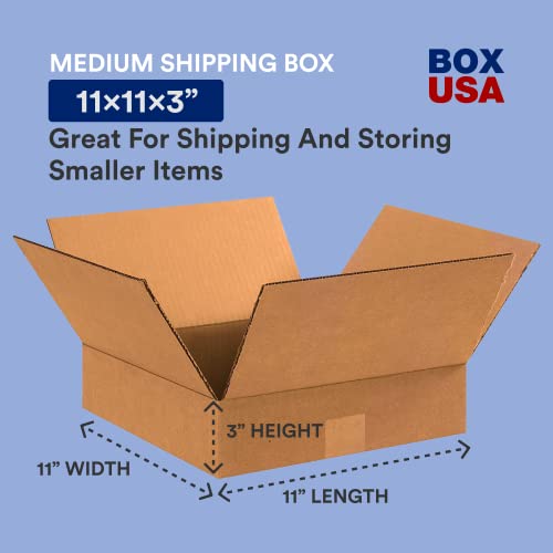 BOX USA 11 x 11 x 3 Corrugated Cardboard Boxes, Flat 11"L x 11"W x 3"H, Pack of 25 | Shipping, Packaging, Moving, Storage Box for Home or Business, Strong Wholesale Bulk Boxes - size: 11x11x3