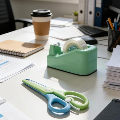 XEUZK Desktop Tape Dispenser Kits with Weighted Nonskid Base Tape Dispenser- Includes 9 Rolls of Transparent Tape(0.71 Inch x 500 inches Each) & Blue Scissors, 2 Pcs Tweezers (Green) - color: Green
