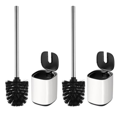 Toilet Brush and Holder Set Toilet Bowl Brush Stainless Steel Automatic Open lid Toilet Bowl Cleaner Brush Set Toilet Scrubber Kit Toilet Cleaning Brush for Bathroom - color: White