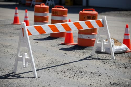 Type 1 A-Frame Plastic Barricade with Reflective Double Sided 8 Foot Rail-A Frame legs and Rails ship separate.