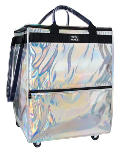 Large Phantom White Reusable Grocery Bag on Wheels, Folding Rolling Tote - color: Phantom White, size: Large